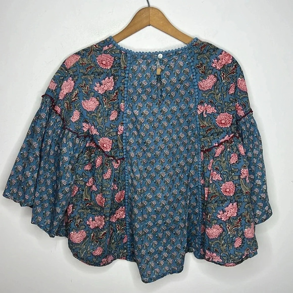 RACHEL ZOE Boho Floral Mixed Print Peasant Babydoll Boxy Blouse - Picture 6 of 10